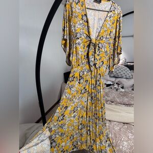 Yellow and navy floral midi dress